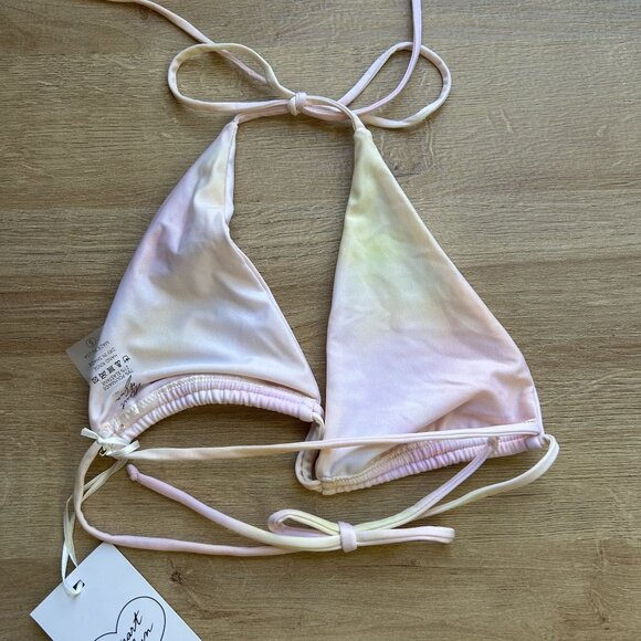 Heart of Sun Malibu Starbust Pink Yellow Bikini Top Women's Size Small S NWT - Picture 4 of 4